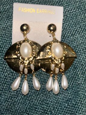 Vintage Gold-Tone and Pearl Chandelier Earrings